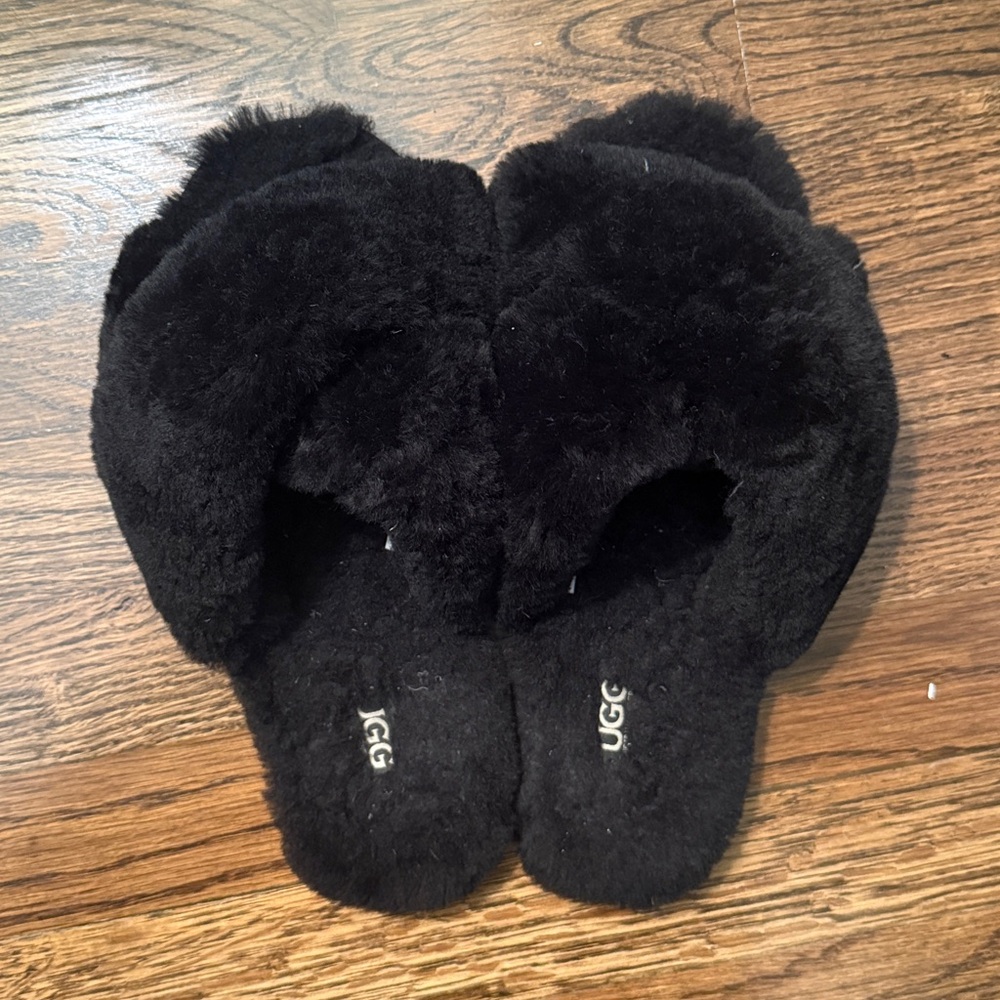 UGG Black Plush Slippers